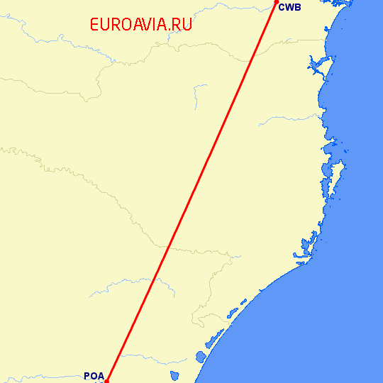 перелет Куритиба — Порто Алегре на карте