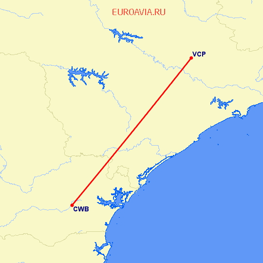 перелет Куритиба — Сан Паулу на карте