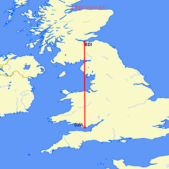 перелет Кардифф — Эдинбург на карте