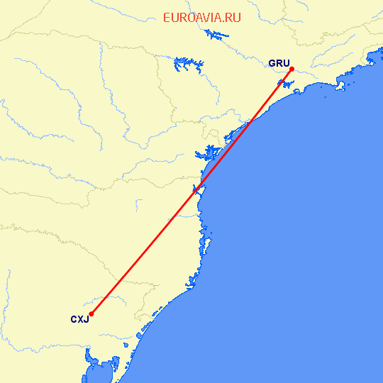 перелет Касьяс ду Суль — Сан Паулу на карте