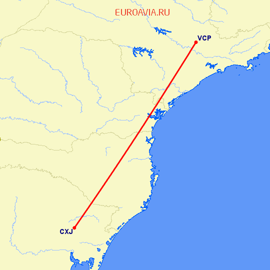 перелет Касьяс ду Суль — Сан Паулу на карте