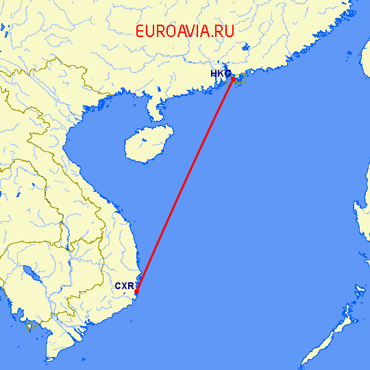 перелет Камрань — Гонконг на карте