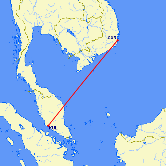 перелет Камрань — Куала Лумпур на карте