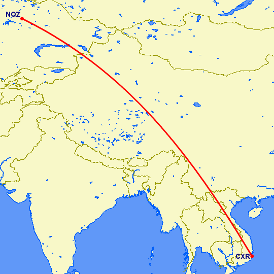 перелет Камрань — Астана на карте
