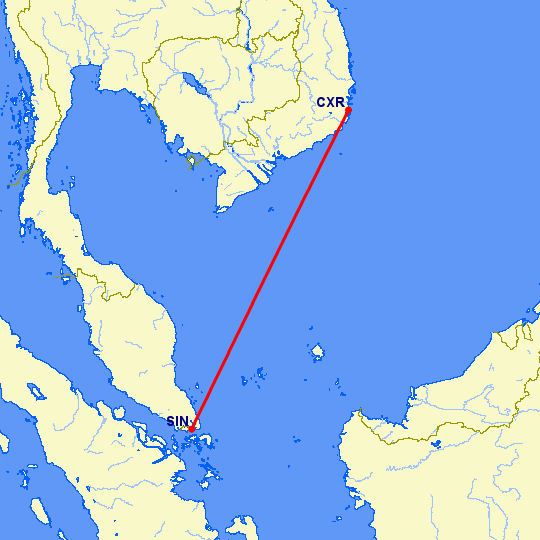 перелет Камрань — Сингапур на карте