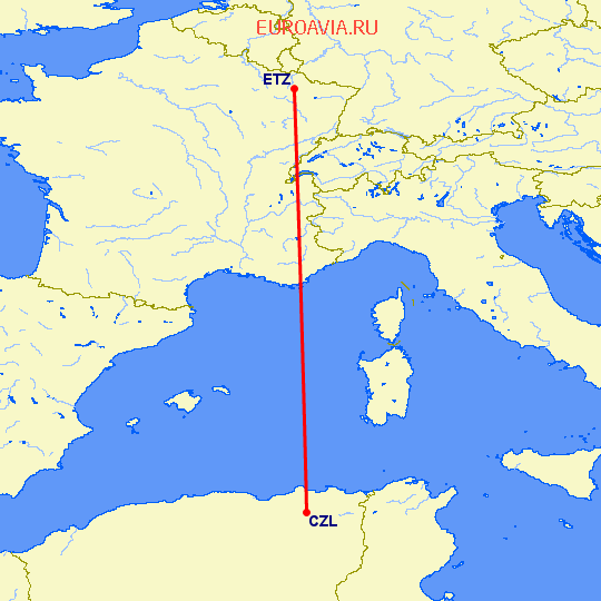 перелет Constantine — Мец-Нанси на карте