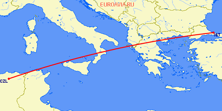 перелет Constantine — Стамбул на карте