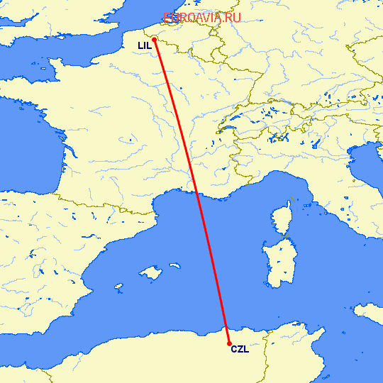 перелет Constantine — Лилль на карте