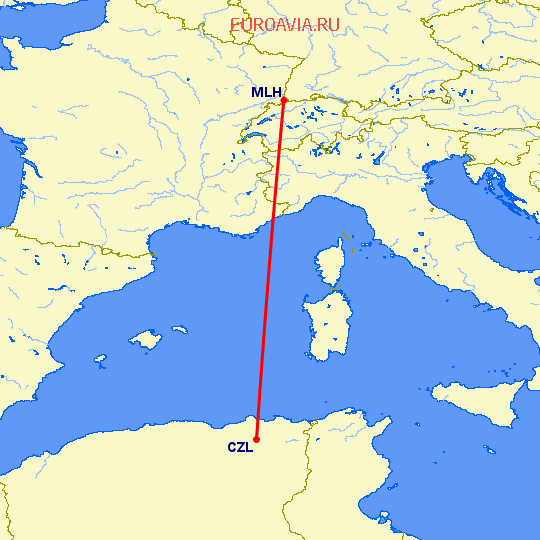 перелет Constantine — Базель Мюлуз на карте