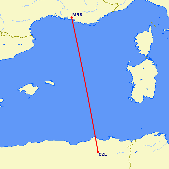 перелет Constantine — Марсель на карте