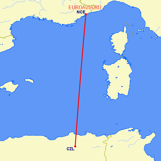 перелет Constantine — Ницца на карте