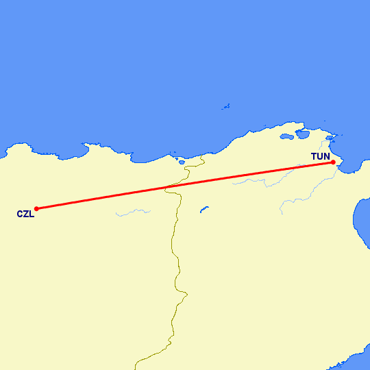 перелет Constantine — Тунис на карте