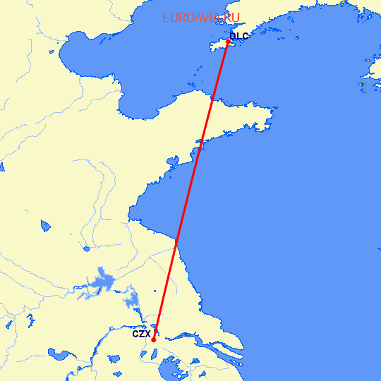 перелет Чангзу — Далиан на карте