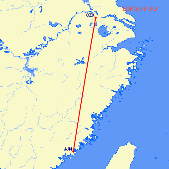 перелет Чангзу — Цзиньян на карте