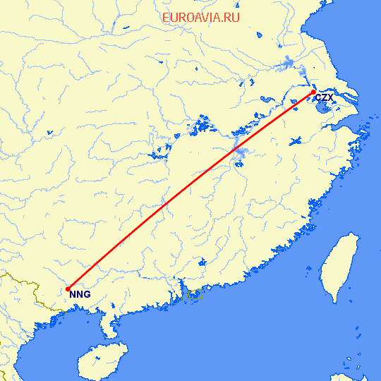 перелет Чангзу — Наньнин на карте