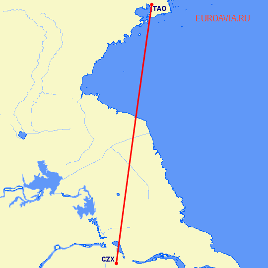 перелет Чангзу — Куаньдян на карте