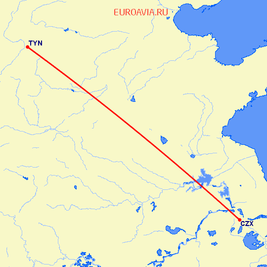 перелет Чангзу — Тайюань на карте