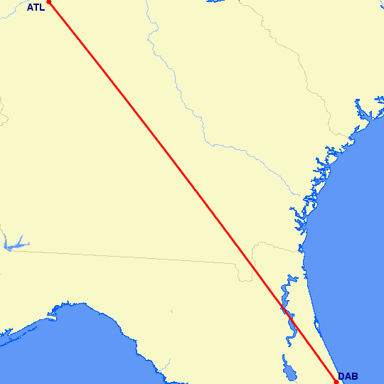 перелет Дейтона Бич — Атланта на карте