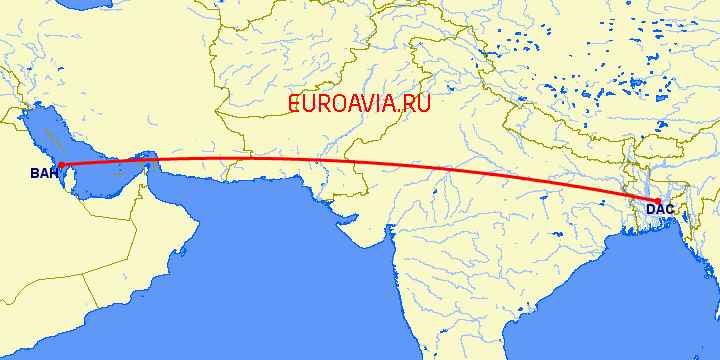 перелет Dhaka — Манама на карте