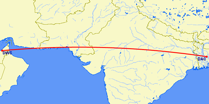 перелет Dhaka — Дубай на карте