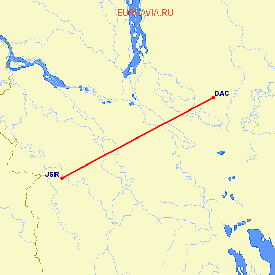 перелет Dhaka — Джессор на карте