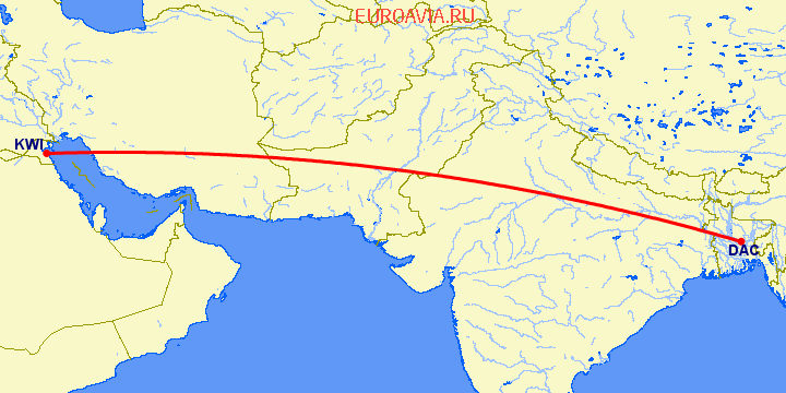 перелет Dhaka — Кувейт на карте
