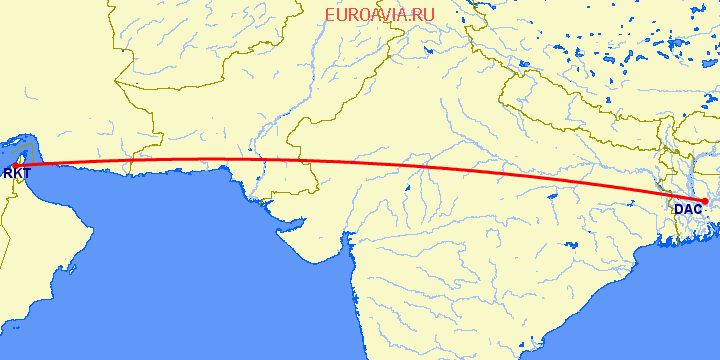 перелет Dhaka — Рас аль Хайма на карте