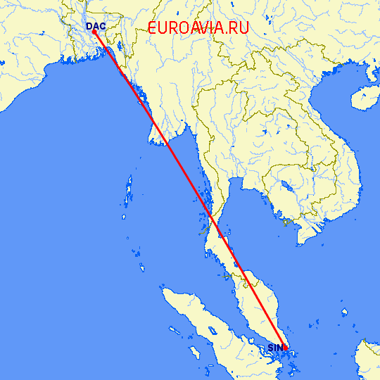 перелет Dhaka — Сингапур на карте