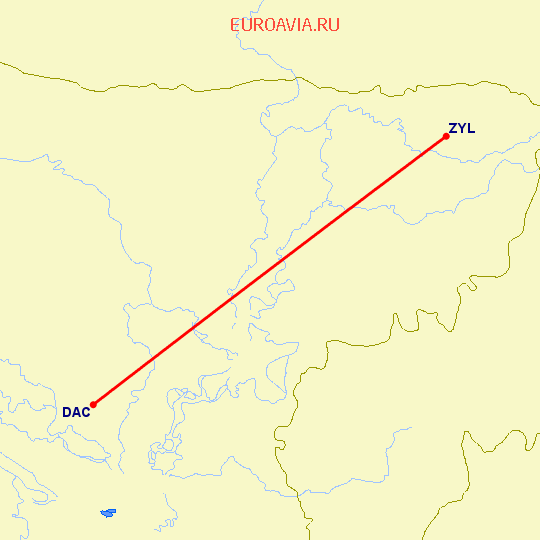 перелет Dhaka — Sylhet на карте