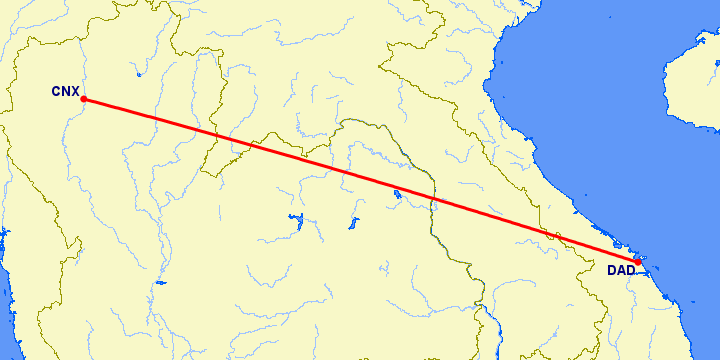 перелет Да Нанг — Чианг Май на карте