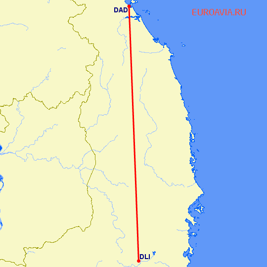 перелет Да Нанг — Далат на карте