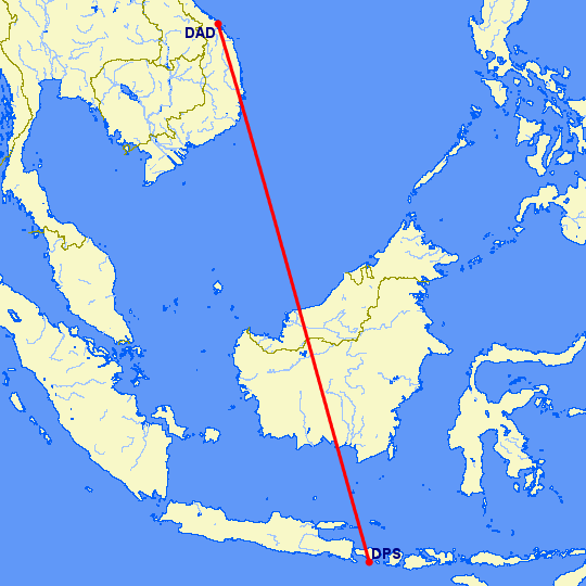 перелет Да Нанг — Денпасар на карте