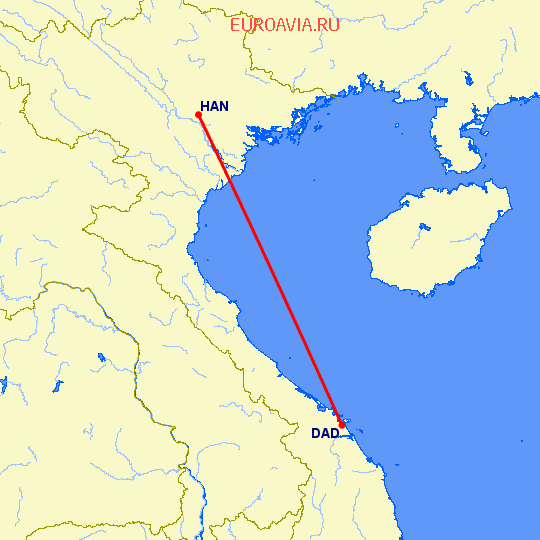 перелет Да Нанг — Ханой на карте