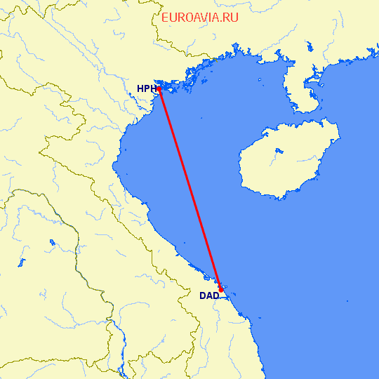 перелет Да Нанг — Хейфонг на карте