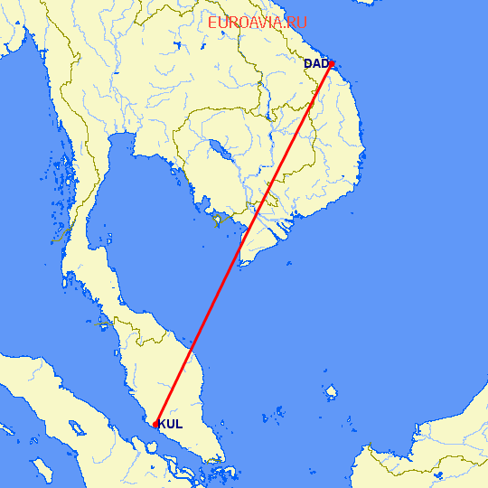 перелет Да Нанг — Куала Лумпур на карте