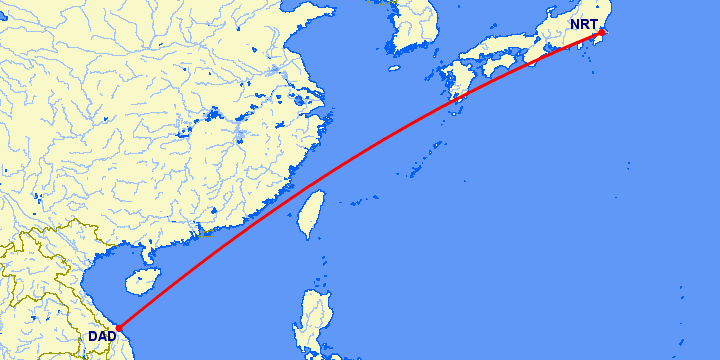 перелет Да Нанг — Токио на карте