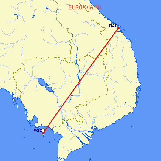 перелет Да Нанг — Пху Квок на карте