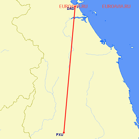 перелет Да Нанг — Плейку на карте