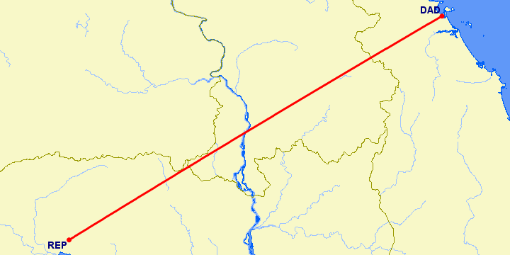 перелет Да Нанг — Сием Рип на карте