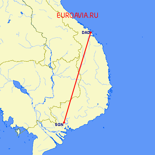 перелет Да Нанг — Хошимин на карте