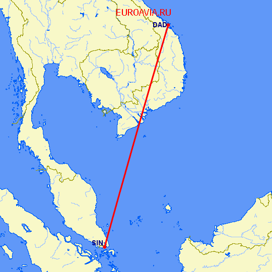 перелет Да Нанг — Сингапур на карте