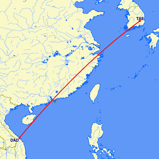 перелет Да Нанг — Даегу на карте