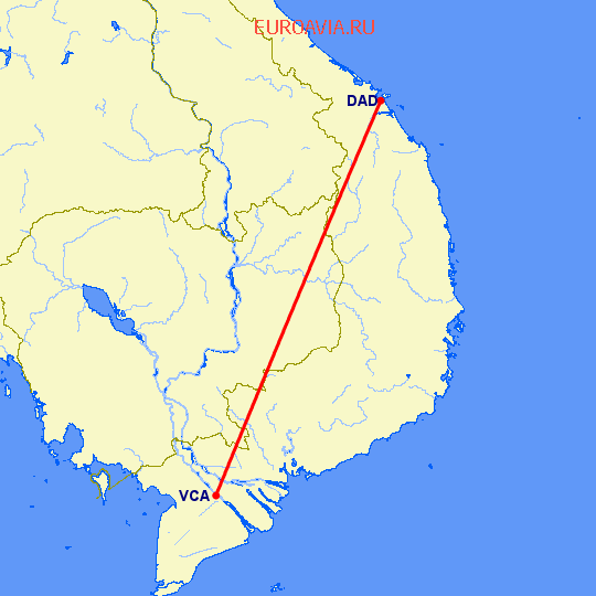 перелет Да Нанг — Кан-Тхо на карте