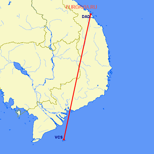 перелет Да Нанг — Con Dao на карте