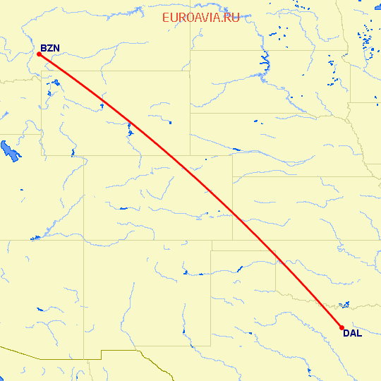 перелет Даллас — Bozeman на карте