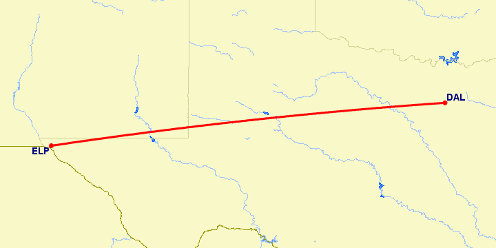перелет Даллас — Эль Пасо на карте