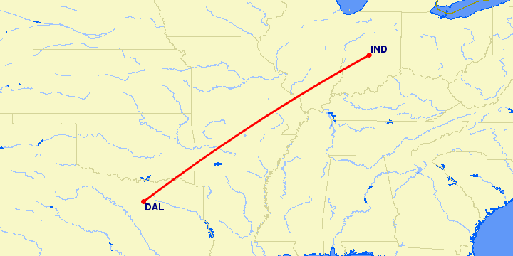 перелет Даллас — Индианаполис на карте
