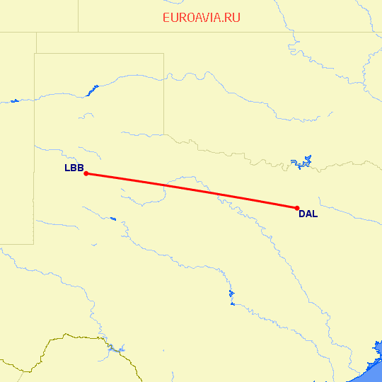 перелет Даллас — Lubbock на карте