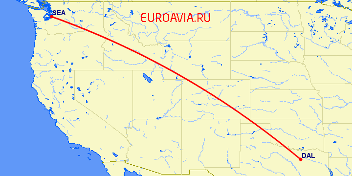 перелет Даллас — Сиэтл на карте