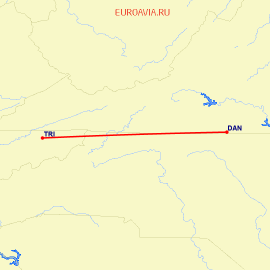 перелет Danville — Blountville на карте